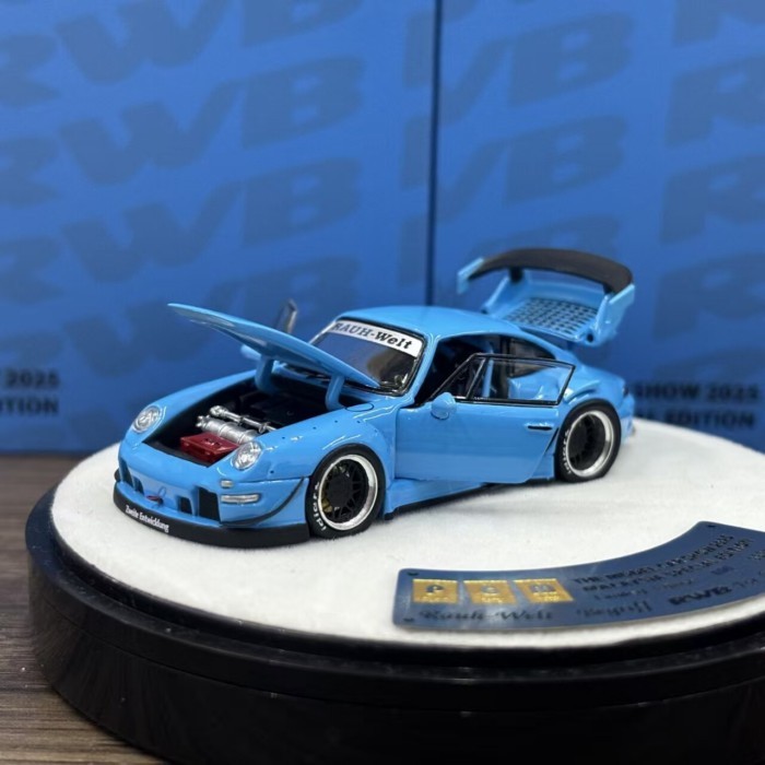 PGM 1: 64 Porsche RWB993 Blue Malaysia Exhibition Edition โมเดลรถจําลอง
