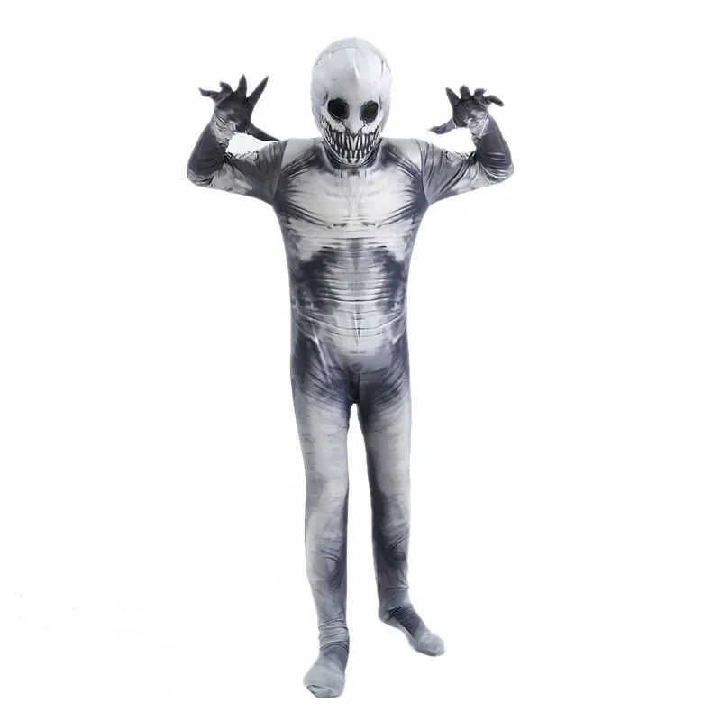C Cartoon Print Venom Skeleton Jumpsuit Halloween Horror Grim Reaper Costume Role Play Dress Up Cos