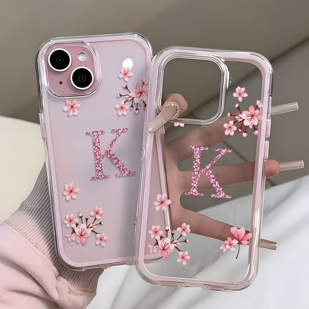 (สต็อกในไทย) เคสโทรศัพท์ Cherry Blossom K Initial กันกระแทก ป้องกันรอยขีดข่วน แบบใส |   สำหรับไอโฟน 
