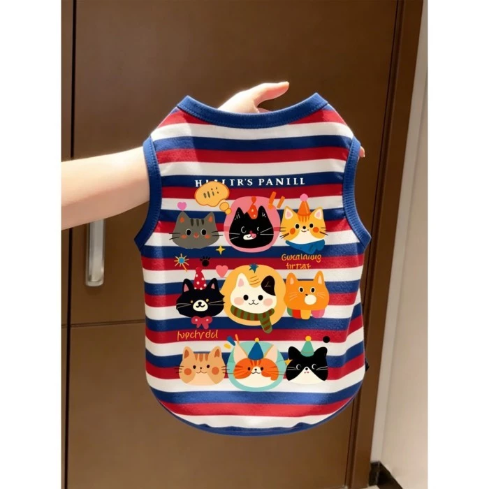 [คลังสินค้าพร้อม ข้อเสนอพิเศษ] เสื้อผ้าสัตว์เลี้ยงลายเสื้อกั๊กสุนัขแมวการ์ตูนย้อนยุค thumbnail 6