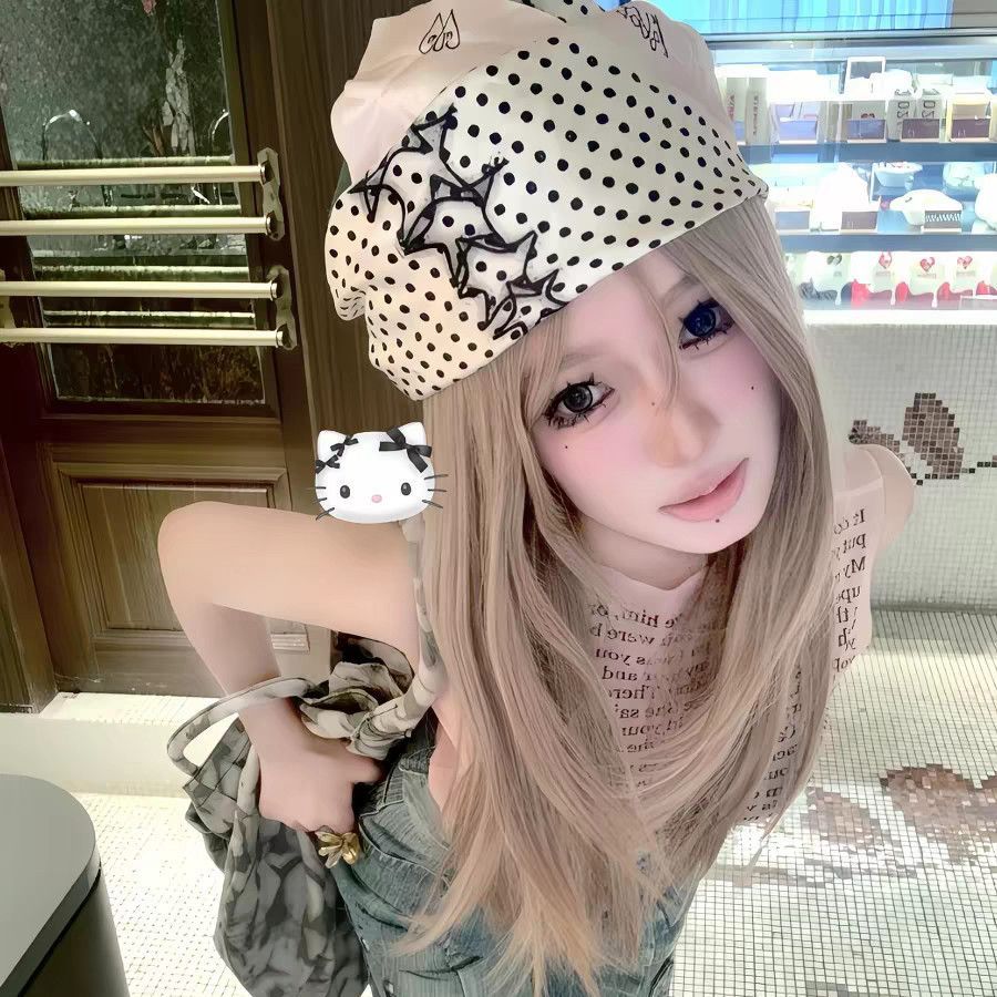 สไตล์เกาหลี ins Blogger สไตล์ Polka Dot Street สาวร้อนแฟชั่นผ้าพันคอสี่เหลี่ยม Headscarf ผ้าพันคอ