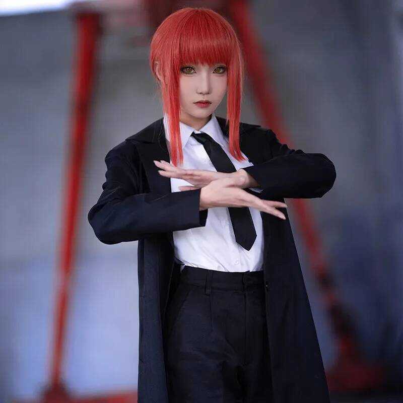 C Makima Cosplay Costume Anime Chainsaw Man Makima Cosplay Costumes Wig Trench Shirt Tie Pants Men