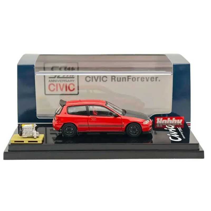 C Hobby Japan 1:64 Civic (Eg6) Customized Version With Engine Display Red Hj642017ar Diecast Models
