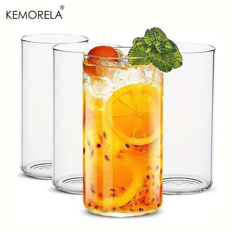 C 1/4Pc Tranparent Gla Cup Juice Water Milk Drink Beer Mug Round And Long Deign Suitable For Family