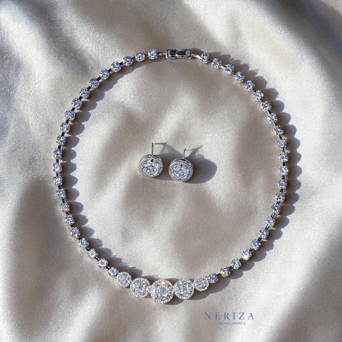 Neriza Jewelry/ชุดเครื่องประดับเจ้าสาว สร้อยคอเพชรและต่างหูเพชร NSW069