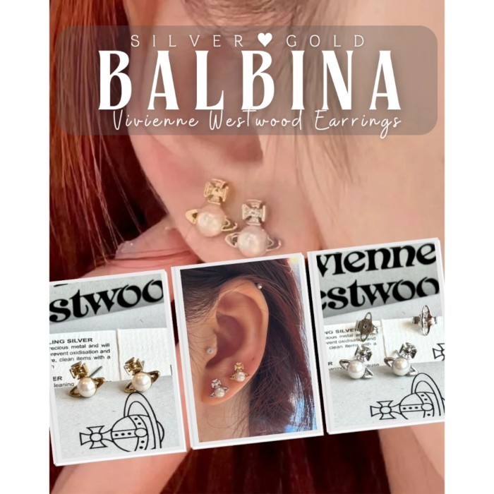 (มีโค้ดลด 20% สูงสุด 2,00.-) พร้อมส่ง ต่างหู Vivienne Westwood รุ่น Balbina สี silver,gold, pink go