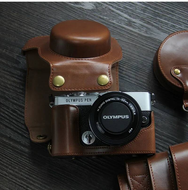กระเป๋าหนังหรูหราสําหรับ Olympus OMD EM10 II EM10 Mark II EP7 E-P7 (เลนส์ 14-42 มม.) แบตเตอรี่เปิดกร