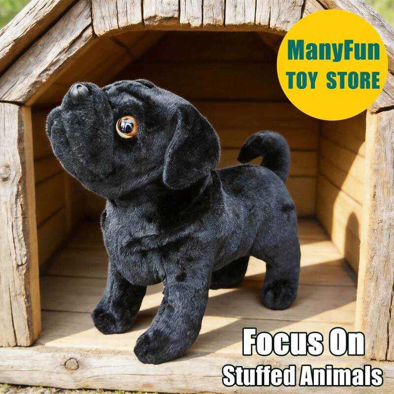 C Realitic Pug High Fidelity Pug Dog Pluhie Black Pug Pluh Toy Lifelike Bull Stuffed Animal Simulat