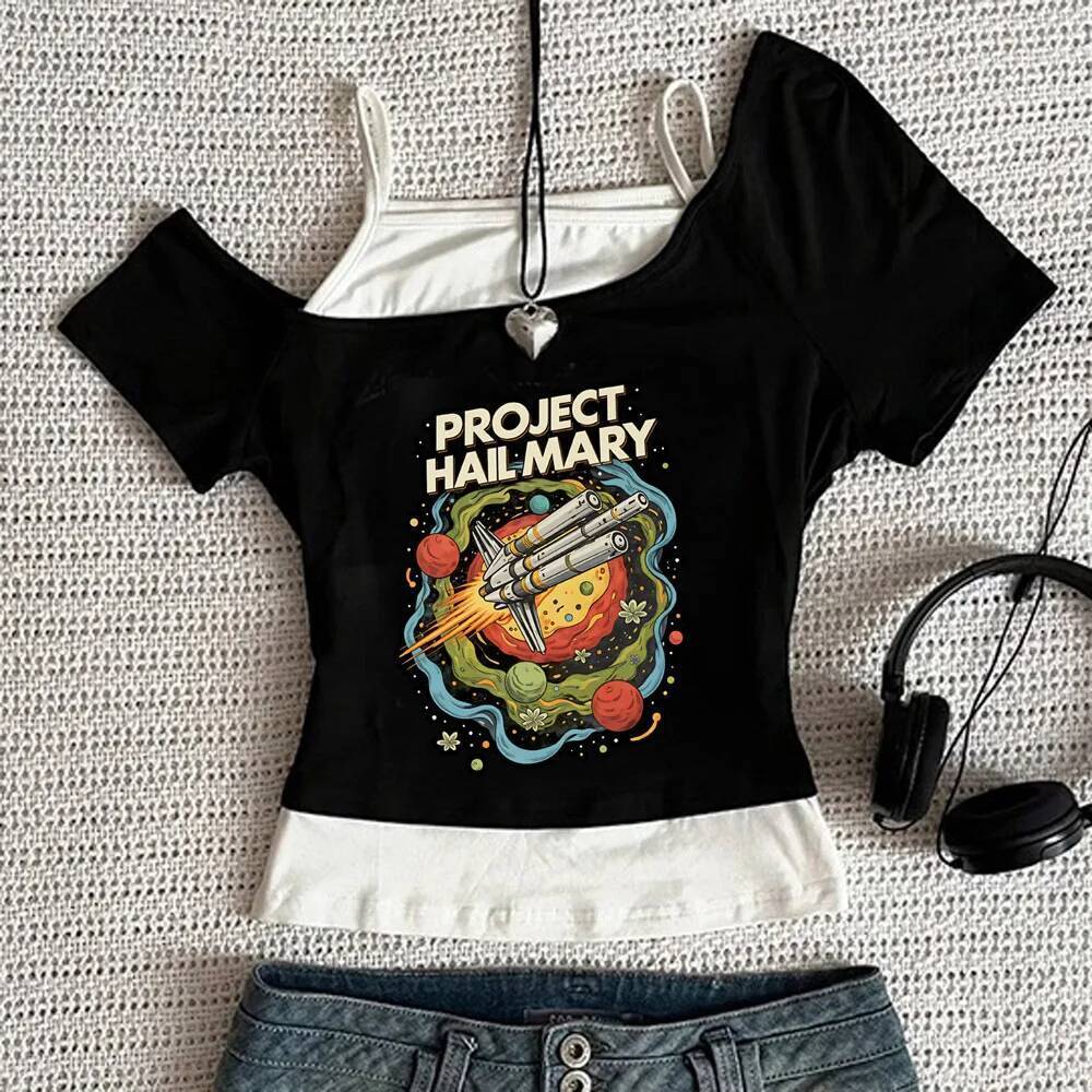 โครงการ Hail Mary crop top Shoujoo y2k อะนิเมะ jojifuku dollette ตลกเสื้อยืดราคาถูก emo dollette str