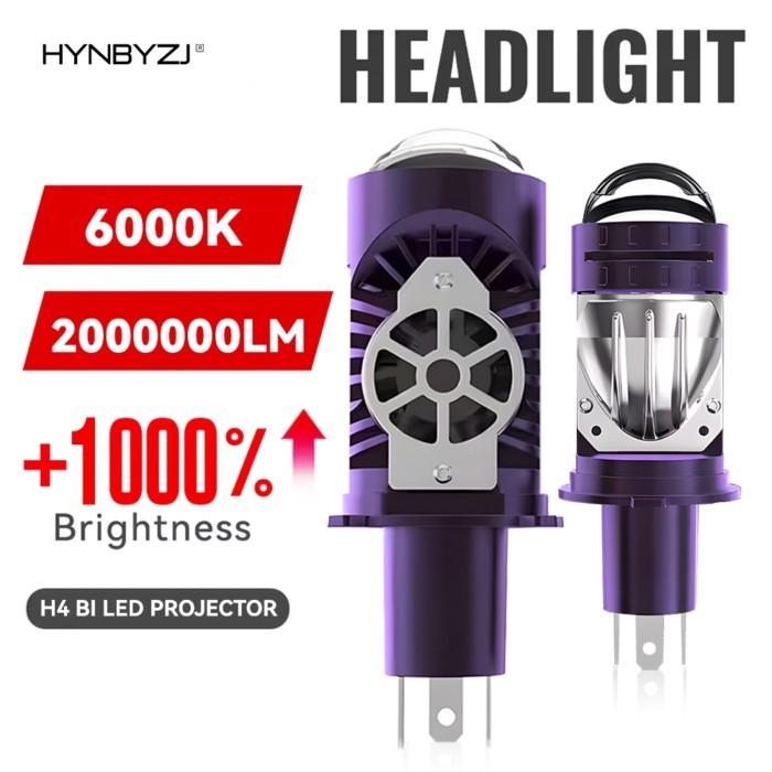 H4 LED Projector Headlight Bulbs 1200W Bi LED Lens with Fan Cooling H4 Mini Projector Lens Automobi