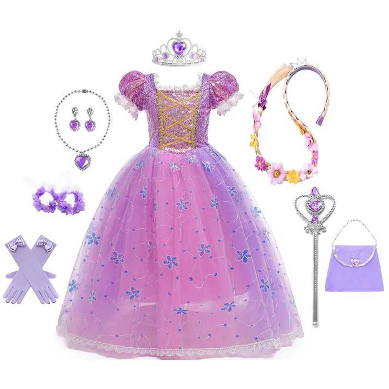 C Little Girls Purple Princess Rapunzel Birthday Party Cosplay Halloween Easter Carvinal Fancy Dres
