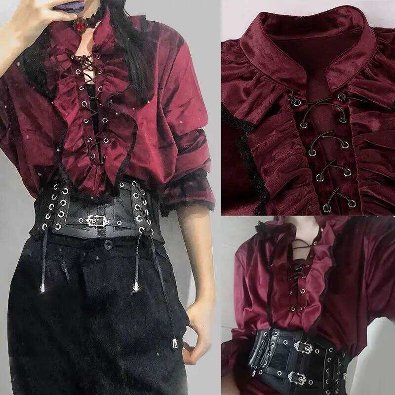 C Halloween Cosplay Vintage Medieval Victorian Men/Women Gothic Lolita Lace Ruffle Shirts Blouse St