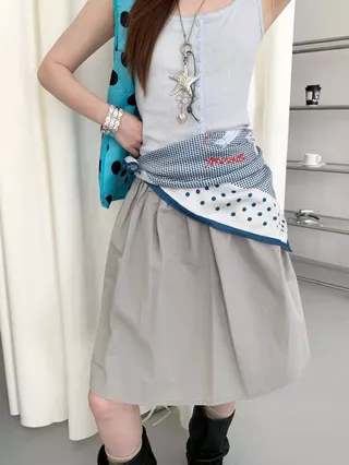 สไตล์ใหม่ฤดูร้อน Polka Dot ขี้เกียจลูกแมวผ้าพันคอผ้าไหมผ้าพันคอสแควร์ y2k แฟชั่น All-Match Multi-Purpose Tube Top S