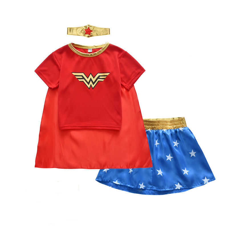 C ชุดเพลย์ Wonder Woman สำหรับเด็กผู้หญิง ชุดฮีโร่สุดเจ๋งสำหรับวันฮาโลวีน ชุดการแสดง ชุดฮีโร่ Marve