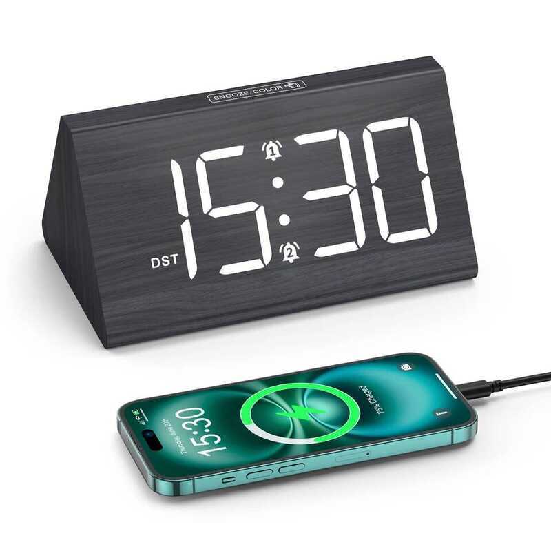 C ORIA Wooden Alarm Clock Digital LED Clock Upgrade Desop Alarm Clock With DST And Colorful Lightin