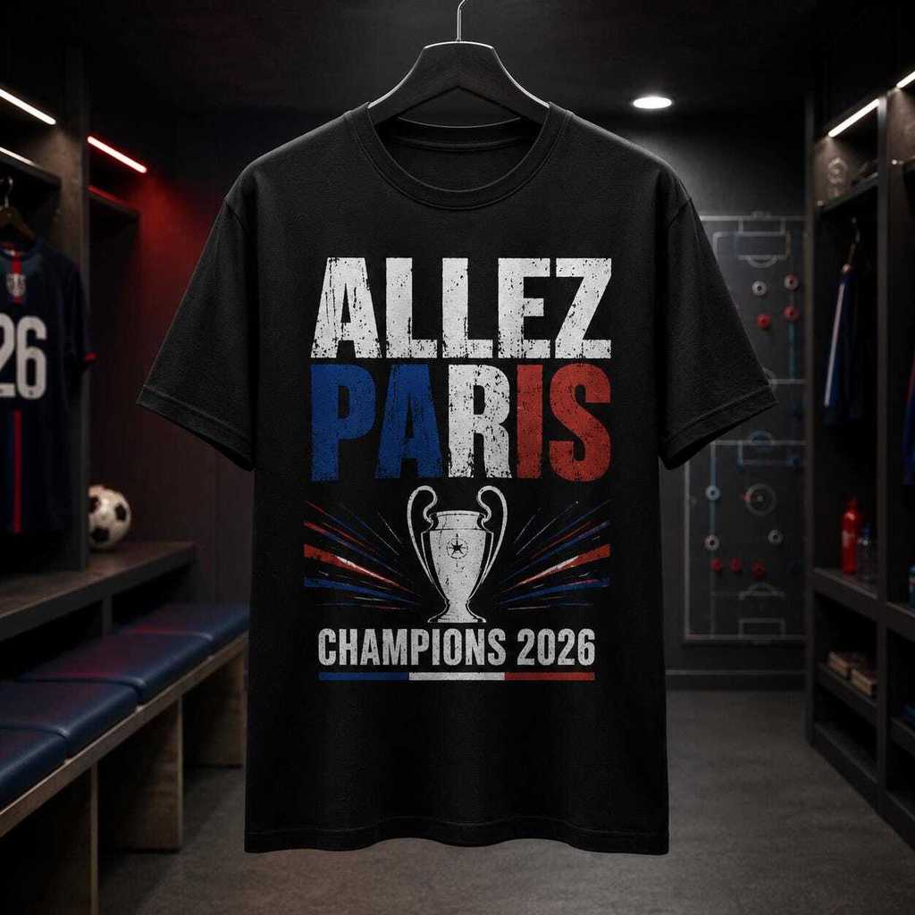 Allez Paris Champions 2026 เสื้อ Paris Football Fan Tee Soccer Victory เสื้อยืด Paris Champion Graph
