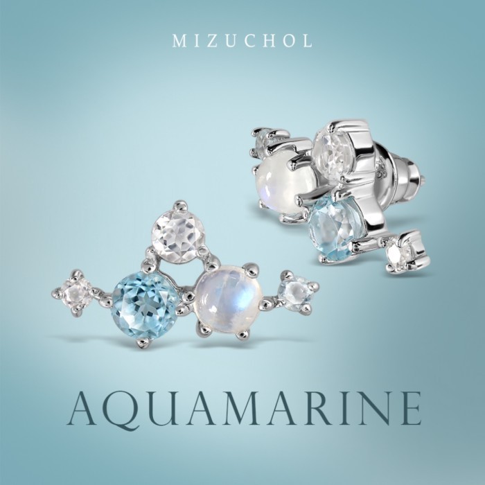 Mizuchol-ต่างหู Ocean Symphony Earrings พลอย Aquamarine, Blue Topaz, White Topaz, Moonstone