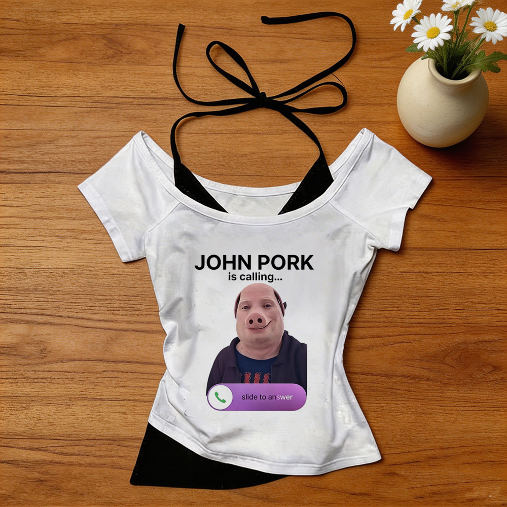 John Pork cropped top หญิงตลก Dollette ทางเลือกกราฟิก t เสื้อ streetwear dollette ตลกอะนิเมะ kawaii