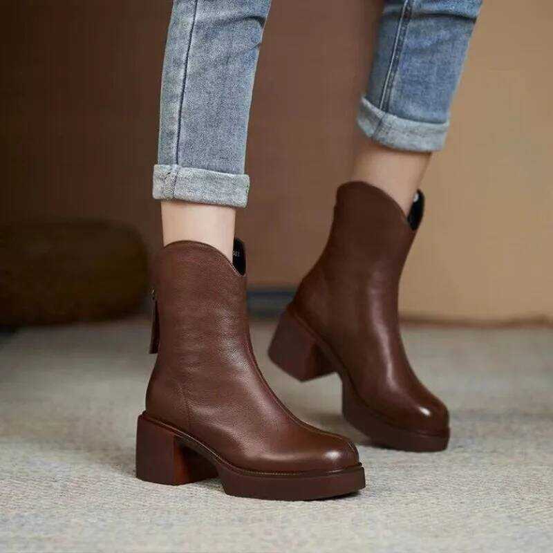C Women's Shoes Chelsea Boots Woman Winter 2025 Cute Trend Elastic Half Promotion Genuine Leather O