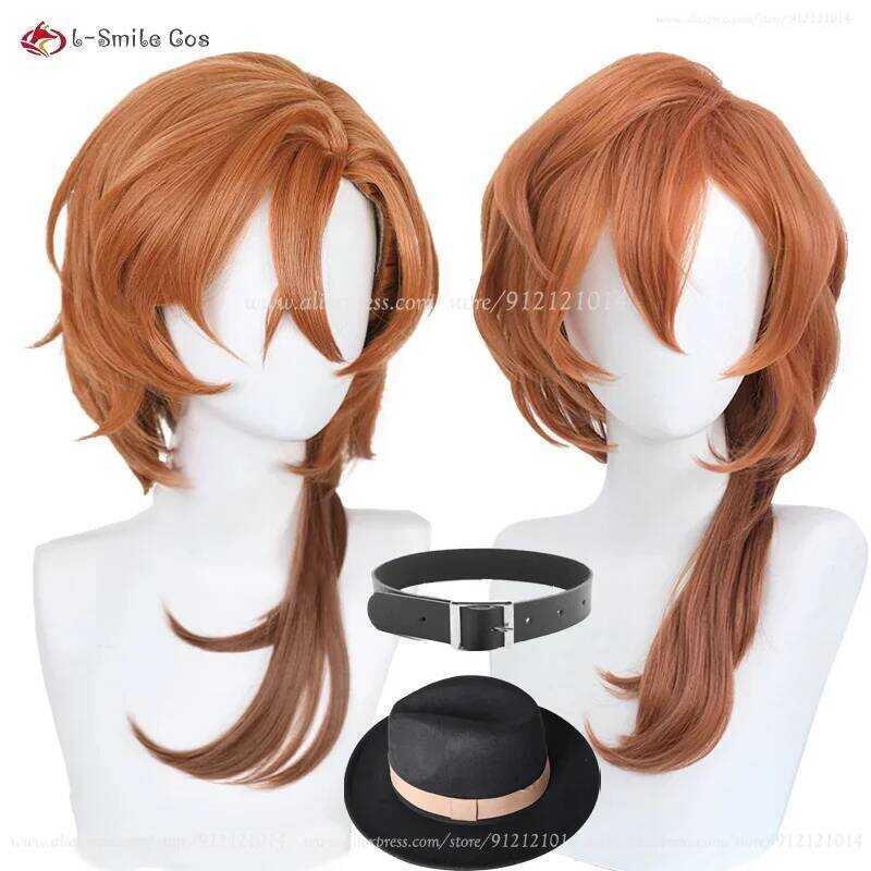 C High Quality Anime Chuya Nakahara Chuuya Cosplay Wig 55Cm Orange Gradient Cos Wigs Heat Resistant