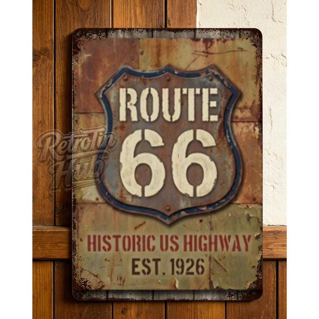 เส้นทางประวัติศาสตร์ 66 โล่ป้ายโลหะ วินเทจ เรา ทางหลวง เป็น 1926 - Rustic Garage & Man Cave Wall Dec