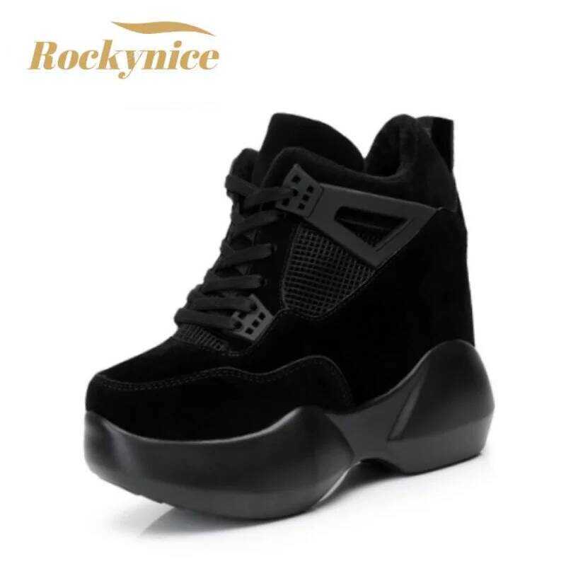 C Women's High Heels Sneakers New Breathable PU Leather Shoes Woman Platform Height Increased Shoes