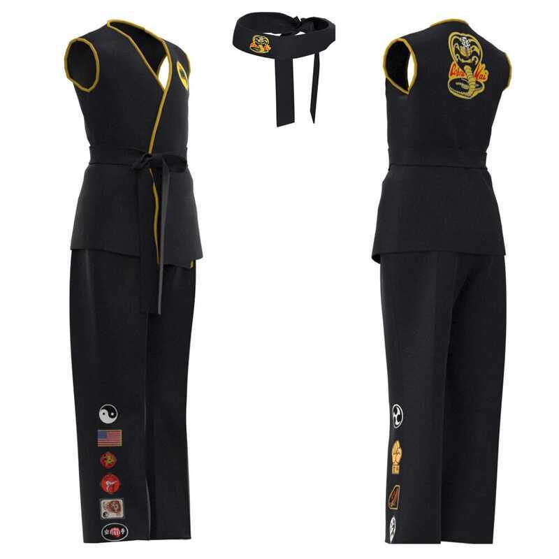 C [Hot Demand] The Karate Kid Cosplay Costume Larusso Johnny Lawrence Black Karate Outfit Kai Kids