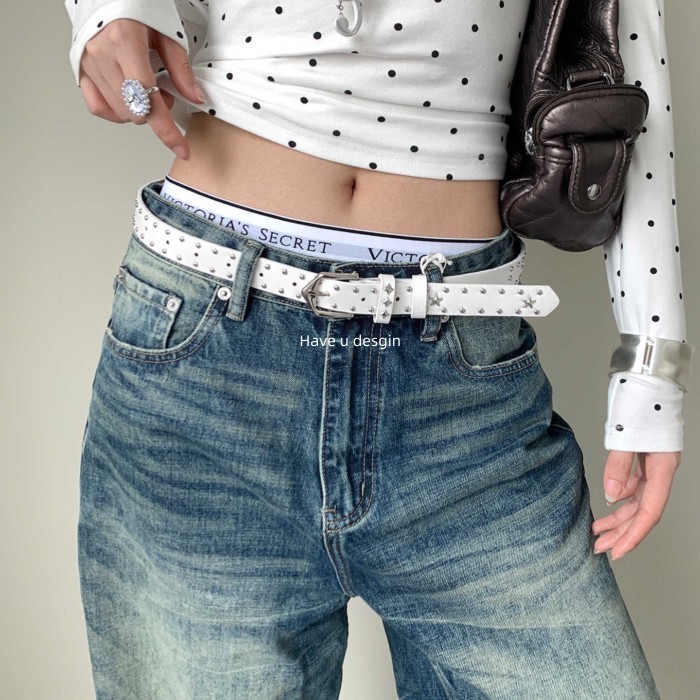 มี u desgin American Style Y2K Star Rivet Belt Female Punk Style Design Niche Metal Buckle Belt with