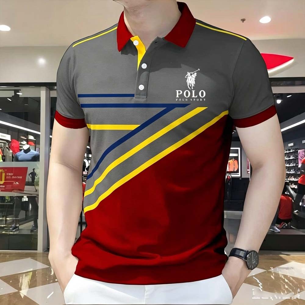 2026เสื้อโปโลผู้ชายสีบล็อกเรขาคณิตพิมพ์แขนสั้นปุ่มลงด้านบนฤดูร้อนสบายๆธุรกิจ สตรีทแวร์ แฟชั่น
