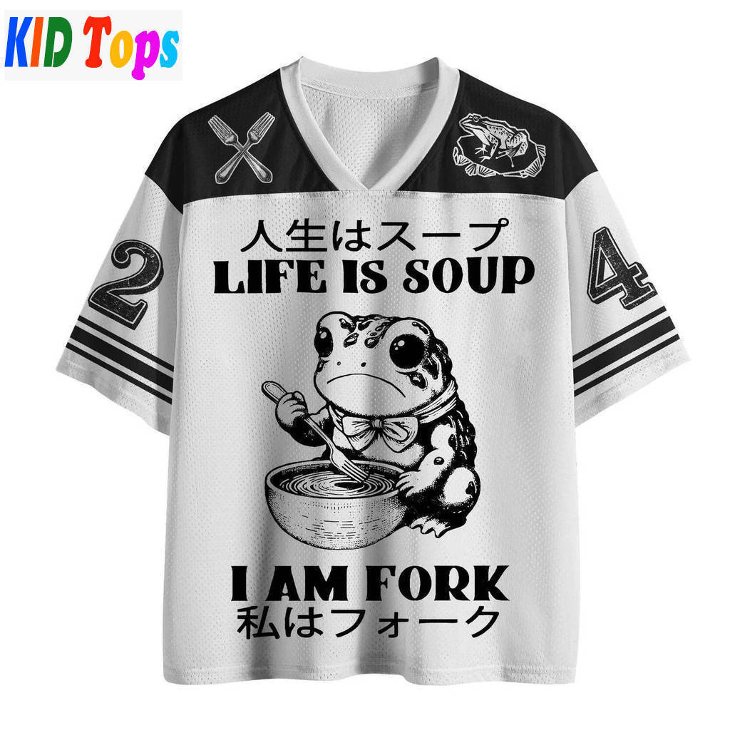 Y2K Life Is Soup I Am Fork Frog เสื้อยืดเด็ก 3D พิมพ์ V คอ Unisex แขนสั้น Harajuku Street สวมใส่เสื้