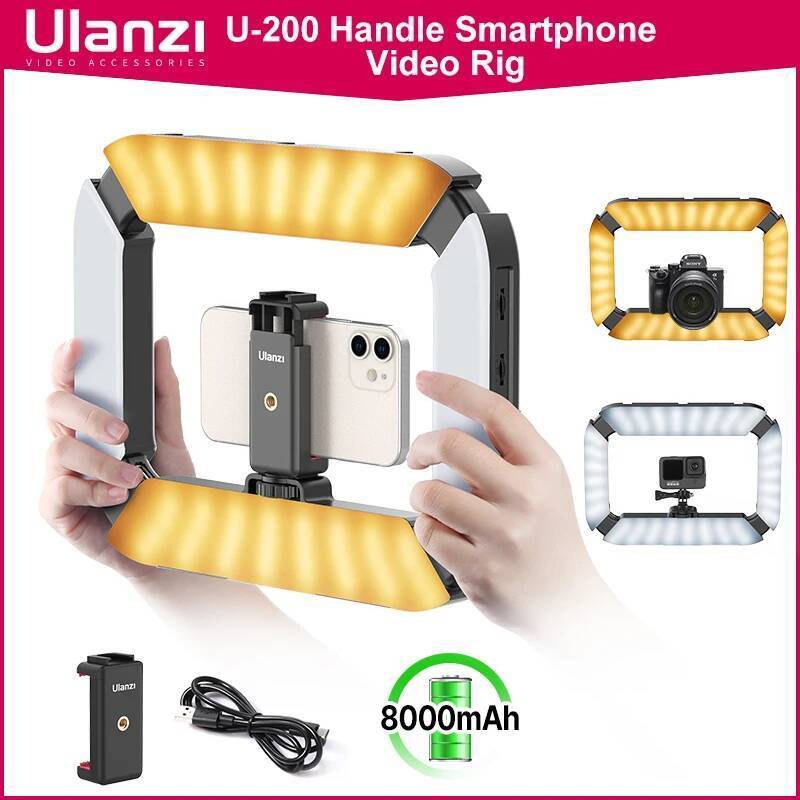 Ulanzi U200 Rechargable สมาร์ทโฟน Video Rig การถ่ายภาพแนวตั้ง LED แหวนไฟ LED วิดีโอ DSLR สมาร์ทโฟน H