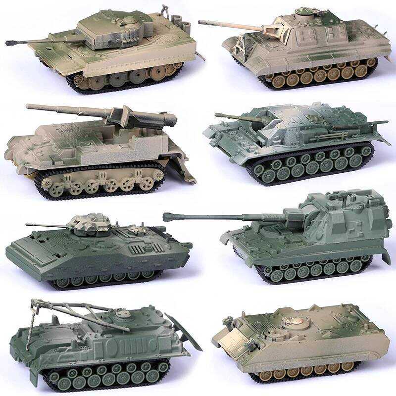 C 8Pcs/Set 1/72 WWII Tank Model Tiger M1a2 Sherman Chariot 4D Plastic Assemble Model Kits Puzzle Mi