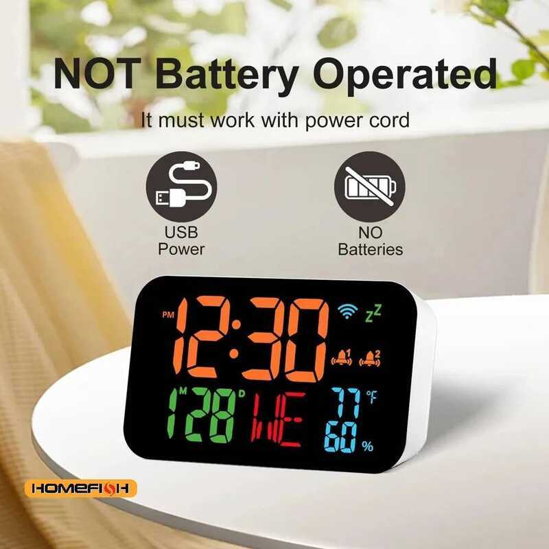 C Tuya Wifi Desop Clock Calendar Intelligent Thermometer Hygrometer With Digital LED Display Port W