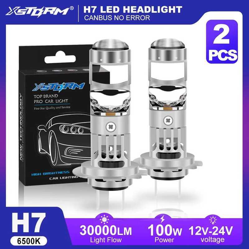 C XSTORM H7 LED Projector Lens 100W 30000Lm Double Lens H7 Headlight Caus Car H4 Led Light Bulbs Tu