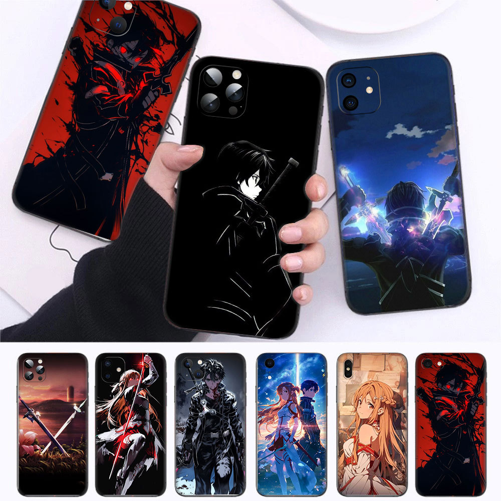 สําหรับiPhone 15 16 17 Plus Pro Max Airความเข้ากันได้TPUเคสโทรศัพท์นุ่มฝาครอบป้องกันKiritoดาบศิลปะออ