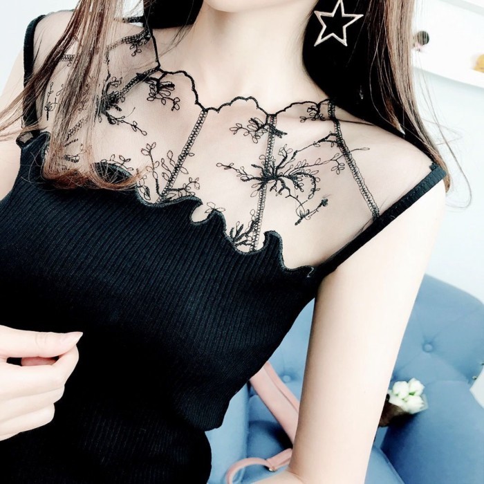 ตาข่ายลูกไม้เสื้อกั๊กผู้หญิงอุปกรณ์เสริมเซ็กซี่สวมใส่ด้านนอกสลิงผู้หญิงSlim-fit SlimmerดูBottoming