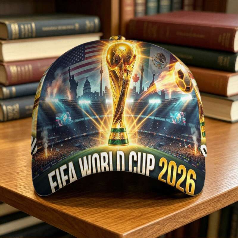 Global Tournament Trophy Cap ถ้วยทอง US Canada Mexico Flags & Stadium Lights - Host Nation Tribute ห