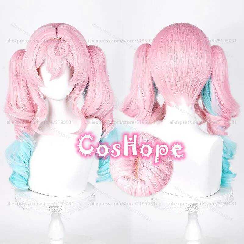 C HSR Hyacine Cosplay Wig With Double Ponytails 38Cm Pink Blue Wig Anime Cosplay Wigs Heat Resistan