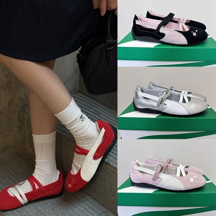 [618 ส่วนลดต้น] Pure Original PM Park Chae Young Rose Same Style Racing Ballet Shoes Retro Low-Top W