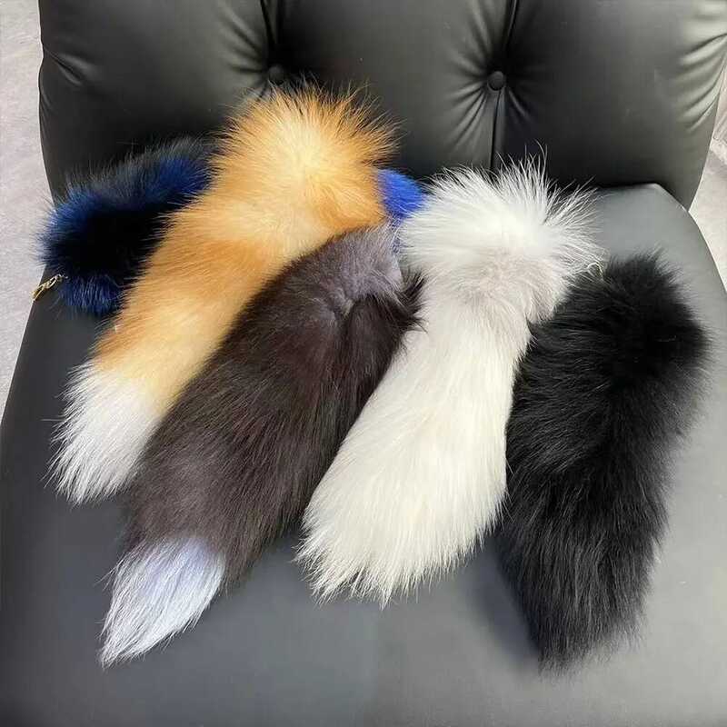 C Huge Fluffy Faux Fur Fox Tail Keychain Pendant Cosplay Tail Large Long Cute Wolf Fox Tail Fur Car
