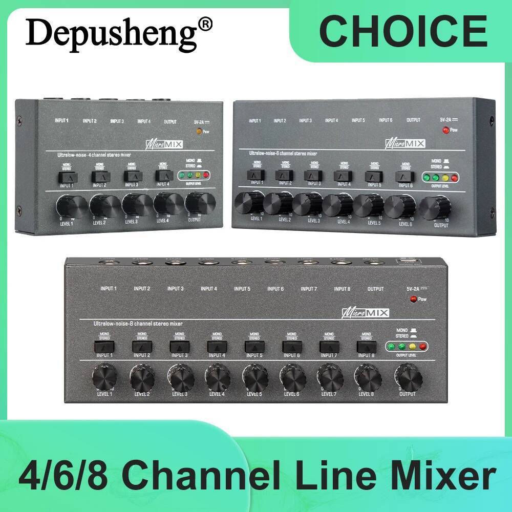 อัพเกรด Depusheng เสียงรบกวนต่ําพิเศษ 4/6/8 Channel Line Mixer Mini Sound Mixer แหล่งจ่ายไฟ DC5V ทํา