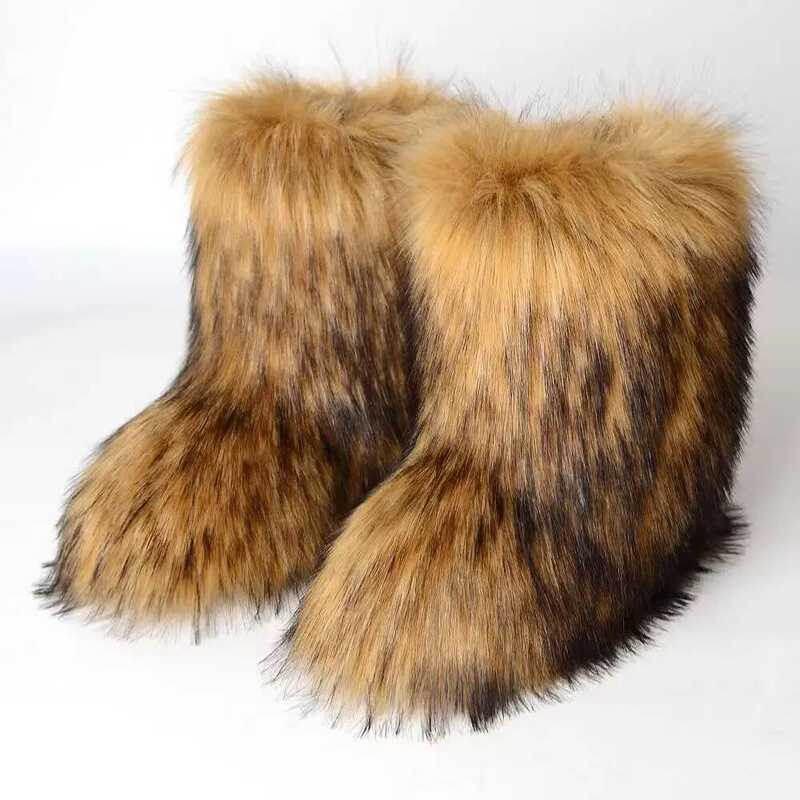 C Y2k Fluffy Mid-Calf Boots Winter Women Fashion Snow Boots Warm Cotton Shoes