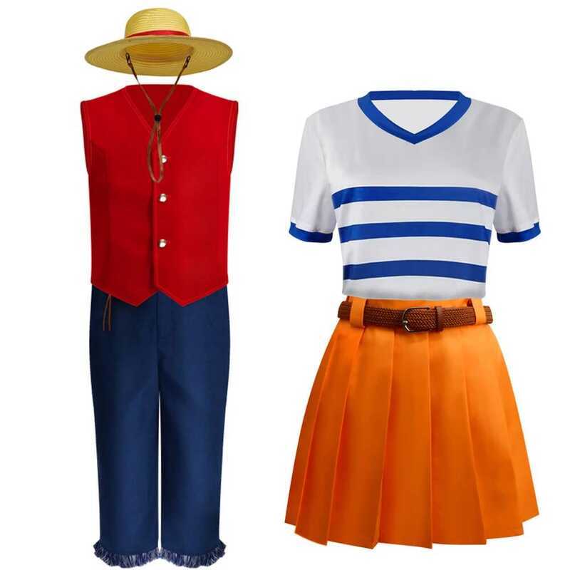 C Anime ONE Pick Sun God Luffy Love Nami Cosplay Costumes In Life Luffy Cosplay Red Suits Hat For K