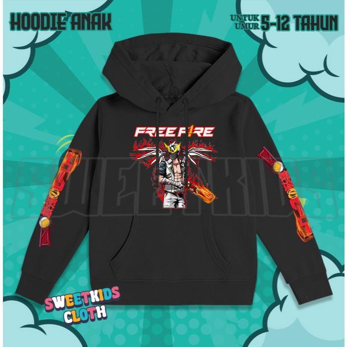 เสื้อฮู้ด Anak Free Fire FF Char SG OPM M1887 / Jasket Anak FF SG OPM M1887 Free Fire - สีดํา, M