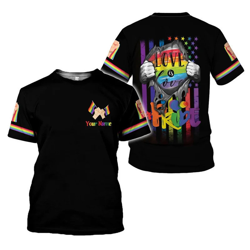 2026 LGBT Pride Flag 3D พิมพ์ผู้ชายเสื้อยืด Rainbow Proud LGBTQ ลําลองแขนสั้นด้านบน
