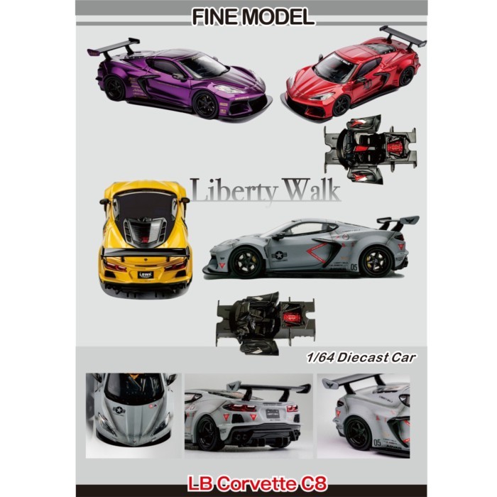 รุ่นดี 1: 64 LB Corvette C8 Corvette โมเดลรถจําลองโลหะผสม