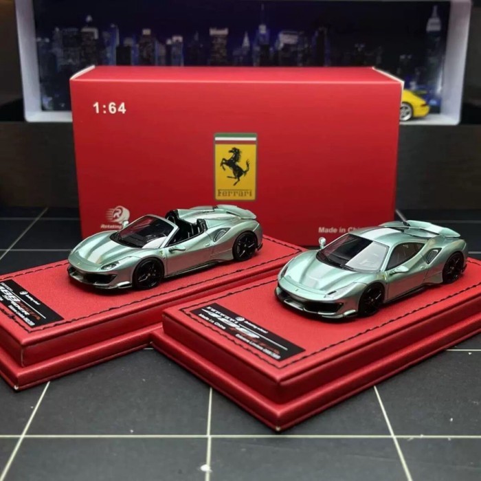 ล้อหมุน 1: 64 Ferrari 488 PISTA โมเดลรถจําลองเรซินสีเขียว