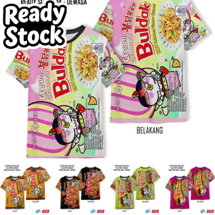 เสื้อยืด Samyang Bulk Cream Carbonara Mala Jjajang Green Curry Ramen Full Printing Cool | เสื้อผ้า 3
