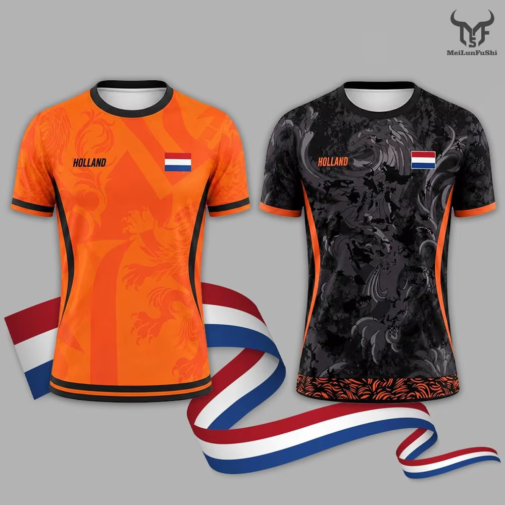 ฟรี ที่กําหนดเองชื่อและหมายเลขฟิฟ่าฟุตบอลโลก 2569 ย์เนเธอร์แลนด์ธงพิมพ์ฟุตบอลย์กลางแจ้งสบายๆระบายอากาศเสื้อแขนสั้นฤดูร้อนชายยิมกี