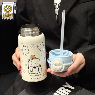 แก้วสะแตนเลสเก็บความเย็น304 ลายการ์ตูนน่ารัก พร้อมหลอดดูด ขนาด500ml